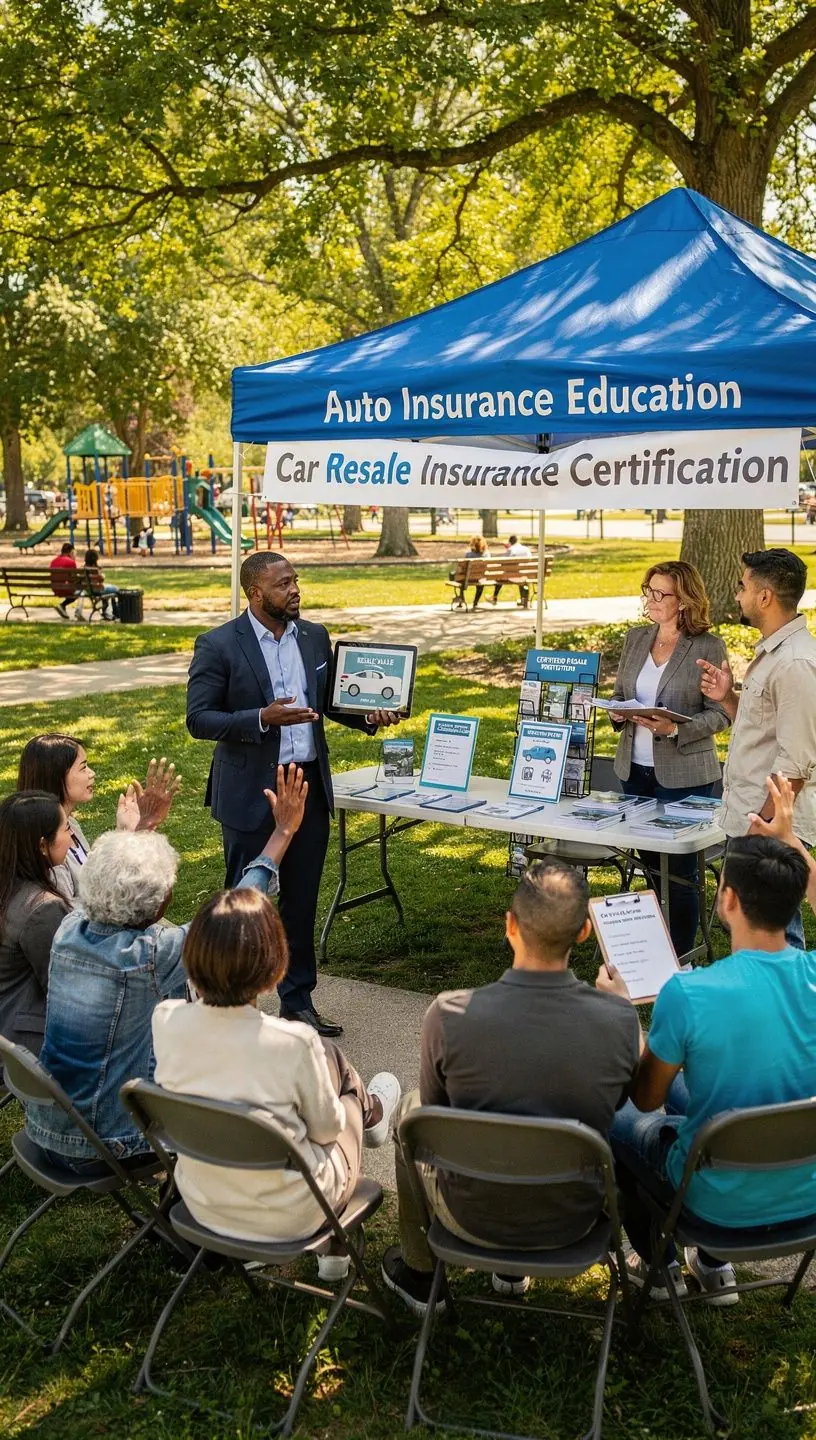 Фото довольного покупателя, изучающего страховой сертификат автомобиля перед покупкой на вторичном рынке США